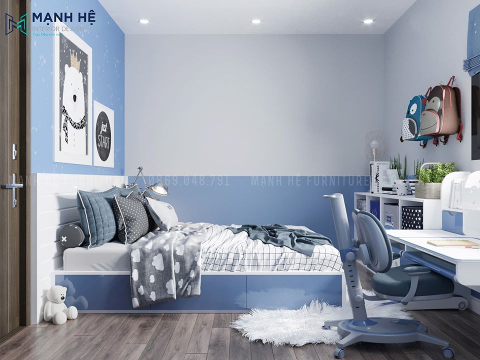 Nội thất phòng ngủ màu xanh dương