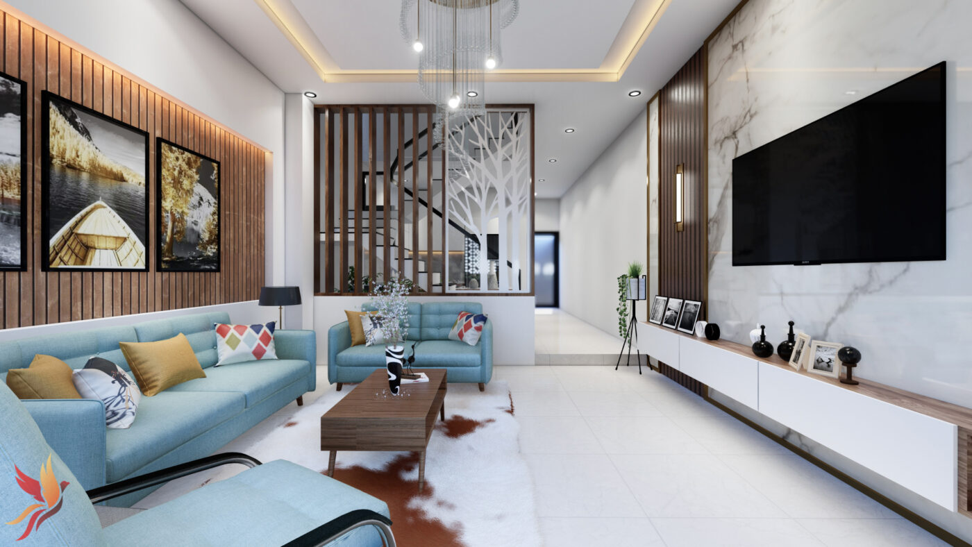 Cách phối màu sơn phòng khách nhà ống