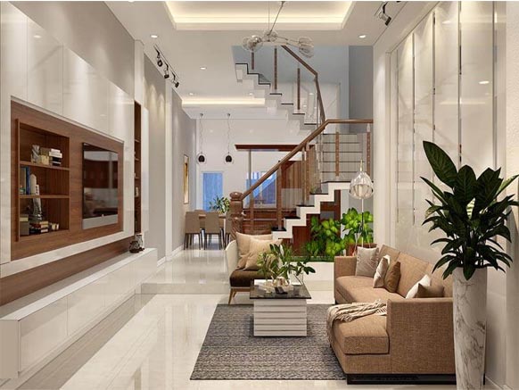 Cách phối màu sơn phòng khách nhà ống