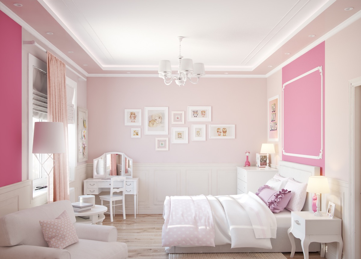 Top 10 Thiết kế sơn trần nhà với gam màu trắng. Màu trắng hồng