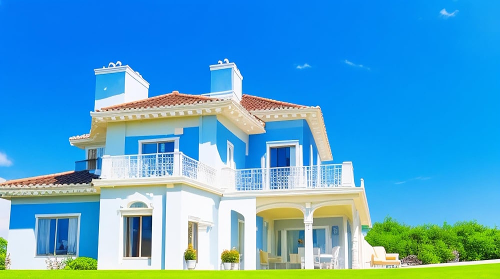 Sơn màu xanh và trắng trong nội ngoại thất