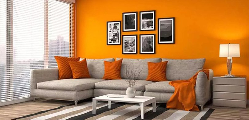 Sự kết hợp sơn hai màu cam cho tường phòng ngủ.