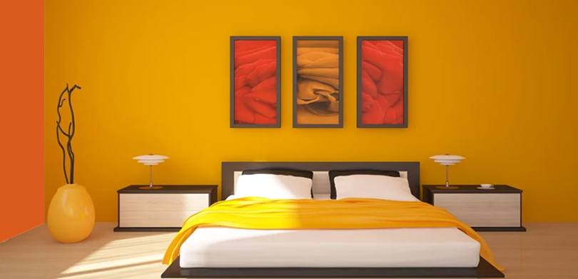 Sự kết hợp sơn hai màu cam cho tường phòng ngủ.
