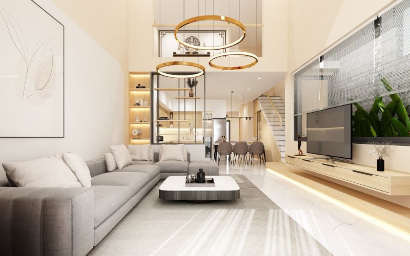 Phòng khách hiện đại đầy phong cách với Sơn màu trắng ngà