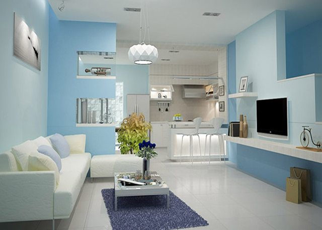 Sơn màu xanh ngọc cho phòng khách