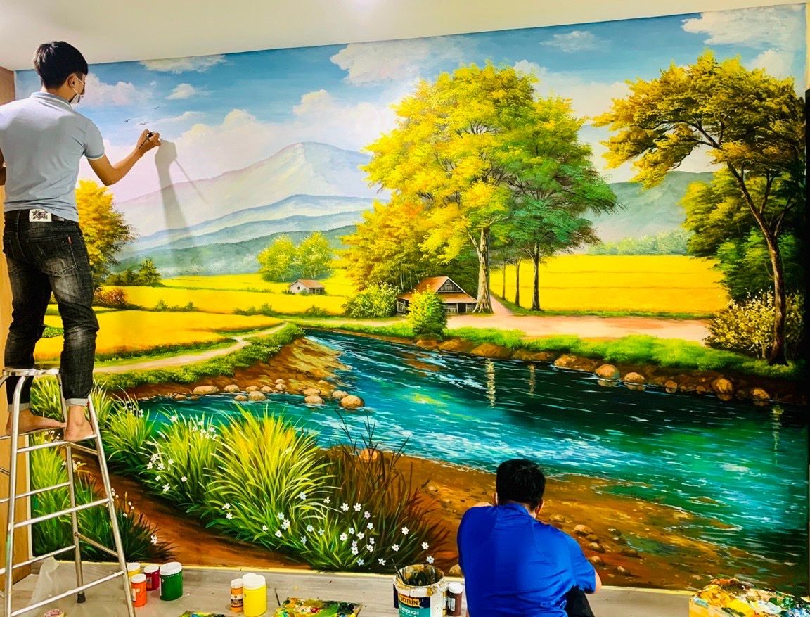 Sơn tường 3D cho phòng khách sáng tạo và hiện đại