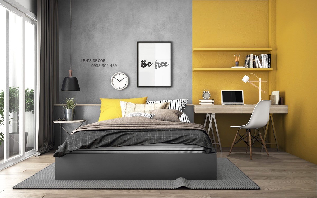 Sơn phòng ngủ 2 màu đẹp sang chuẩn
