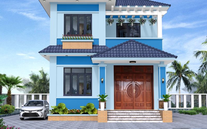 Ý tưởng sơn mặt tiền nhà màu xanh dương đẹp, hợp phong thủy