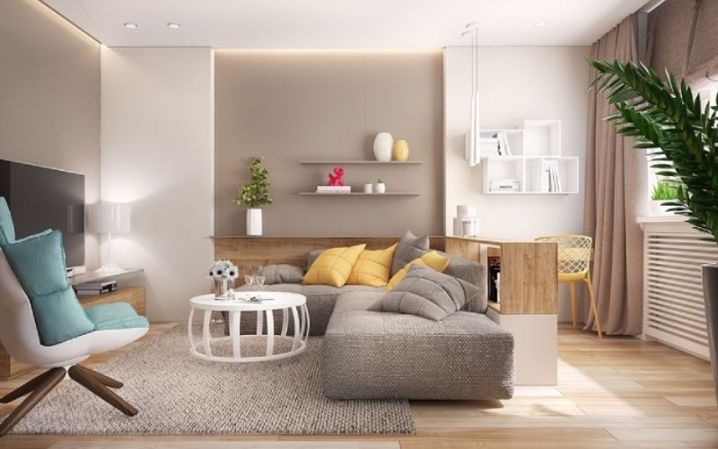 Kết hợp hai màu cho tường phòng khách