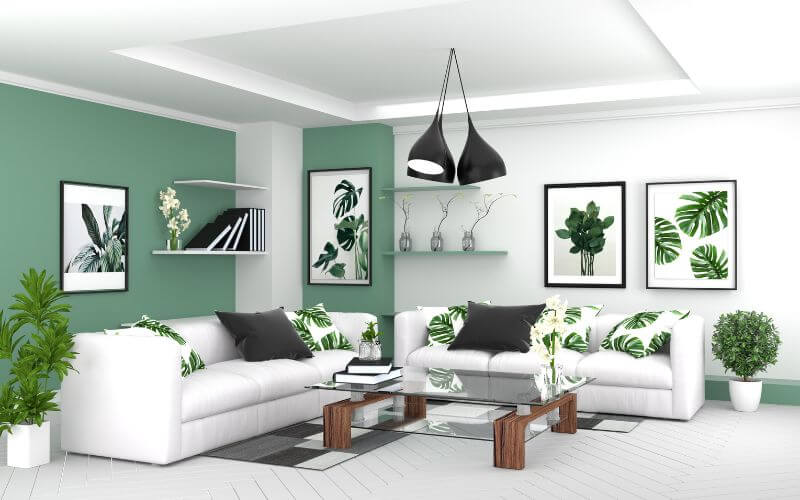 Kết hợp hai màu cho tường phòng khách